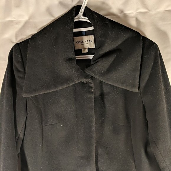 Cole Haan Wool Coat, Trench Long Pea Car Outerwear Black size 8 women's snap - Picture 2 of 13